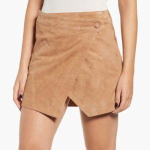 Blank NYC Asymmetrical Suede Mini Skirt - 28 - Almond